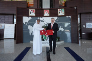 H.E. Saif Mohammed Al Suwaidi, Director General of the GCAA, and Mr. Juan Carlos Salazar, Secretary General of ICAO at the signing ceremony