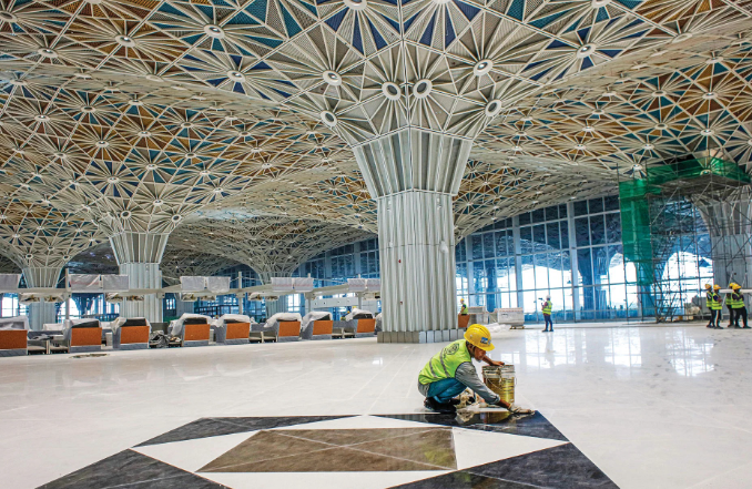 A worker is finishing the work at 3rd terminal of Dhaka Airport.