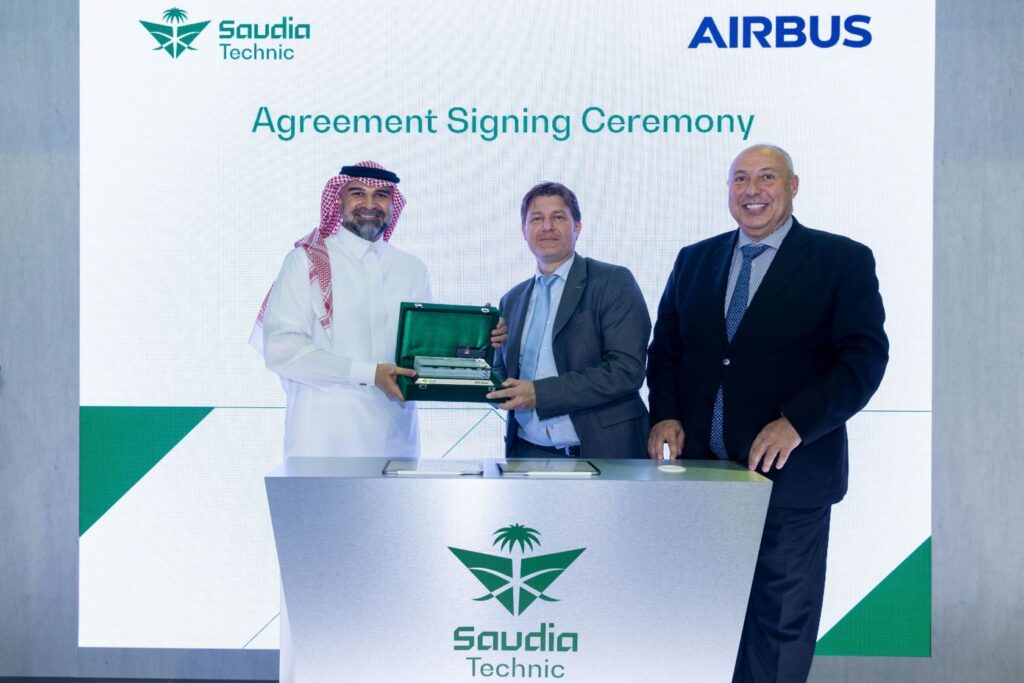 Fahd H. Cynndy, CEO of Saudia Technic, signed alongside Mikail Houari, President, Airbus Africa and Middle East