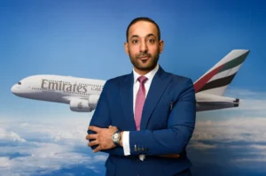 A portrait of Jabr Al Azeeby, Emirates VP UK