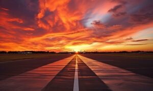 the-sunset-with-the-airport-runway-in-the-distance-free-photo