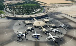 An aerial view of Zayed International Airport