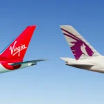 Qatar Airways aircraft and a Virgin Australia aircraft