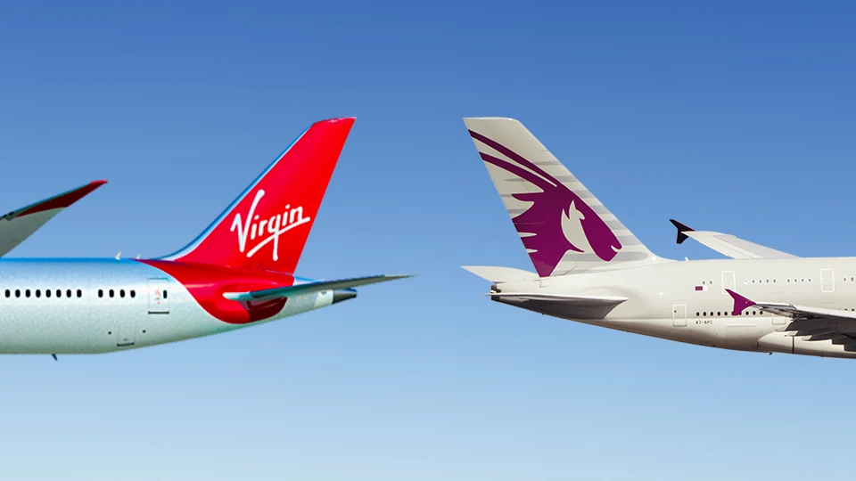 Qatar Airways aircraft and a Virgin Australia aircraft