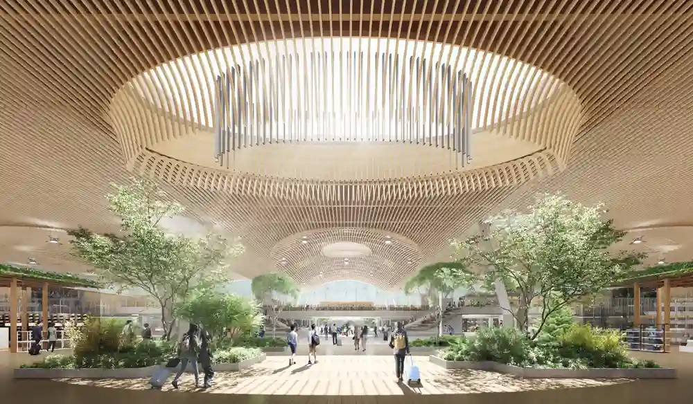 A futuristic airport terminal design concept