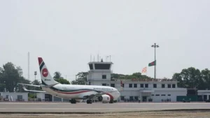 Cox’s Bazar Airport’s extended runway for international flights, Bangladesh’s longest, with aircraft ready for takeoff.