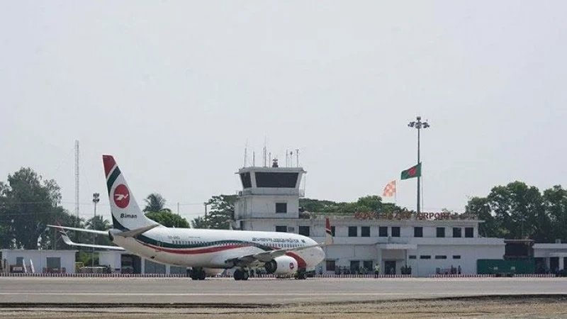 Cox’s Bazar Airport’s extended runway for international flights, Bangladesh’s longest, with aircraft ready for takeoff.
