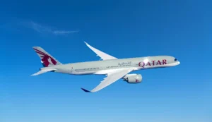 Qatar Airways executives receiving the World’s Best Airline 2025 award at the Paris Air Show ceremony